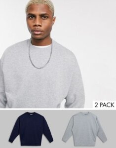 ASOS DESIGN oversized sweatshirt 2 pack in navy / gray marl-Multi