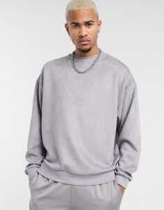 ASOS DESIGN oversized sweatshirt in suedette fabric in gray