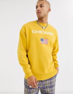 ASOS DESIGN oversized sweatshirt with chicago print in mustard-Yellow