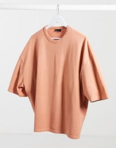 ASOS DESIGN oversized t-shirt with half sleeve in heavyweight orange acid wash