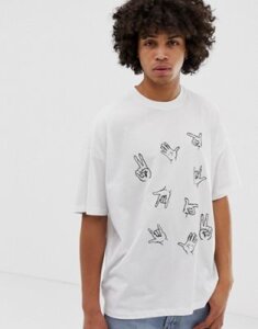 ASOS DESIGN oversized t-shirt with hand embroidery-White
