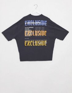 ASOS DESIGN oversized t-shirt with large text back and front print in washed black