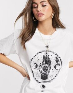 ASOS DESIGN oversized t-shirt with luna starsign print-White