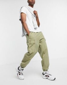 ASOS DESIGN oversized tapered jogger with cargo pockets-Stone
