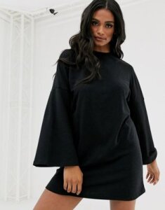 ASOS DESIGN oversized wide sleeve ribbed t-shirt dress in black