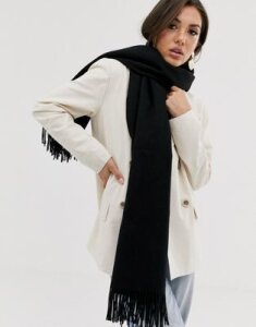 ASOS DESIGN oversized wool scarf with tassels in black