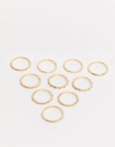 ASOS DESIGN pack of 10 rings with ball details in gold tone