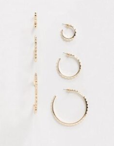 ASOS DESIGN pack of 3 hoop earrings in stud design in gold tone