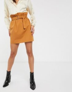 ASOS DESIGN paperbag waist mini skirt with D ring belt-Tan