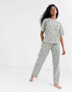 ASOS DESIGN pastel zebra tee & pants jersey pyjama set-Multi