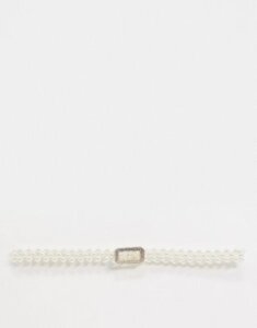 ASOS DESIGN pearl embellished stretch belt-Gold