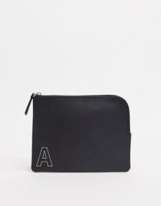 ASOS DESIGN personalized leather zip around wallet in black with 'A' initial
