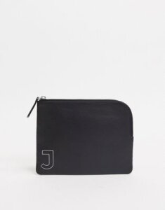 ASOS DESIGN personalized leather zip around wallet in black with 'J' initial
