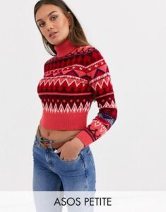 ASOS DESIGN Petite bright fairisle roll neck sweater-Multi