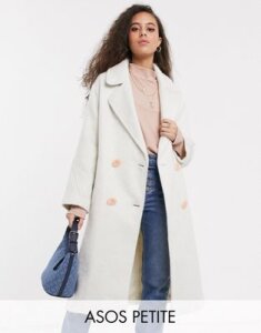 ASOS DESIGN Petite brushed statement button coat with hero buttons in white-Cream