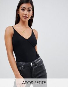 ASOS DESIGN Petite cami body with wrap front in black