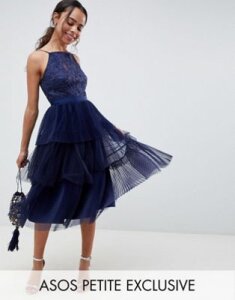 ASOS DESIGN Petite cami tulle prom dress dress with layered skirt-Navy