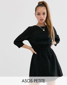 ASOS DESIGN Petite casual elasticated mini dress in grid texture-Black