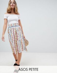 ASOS DESIGN Petite cotton midi skirt with button front in floral print-Multi