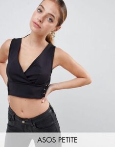 ASOS DESIGN Petite crop with wrap front and metal side details-Black