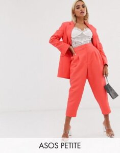 ASOS DESIGN Petite exaggerated 80s tapered suit pants in coral-Orange