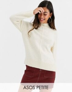 ASOS DESIGN Petite fluffy high neck sweater-Cream