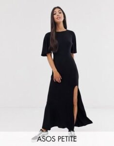 ASOS DESIGN Petite flutter sleeve backless maxi dress with high split-Black