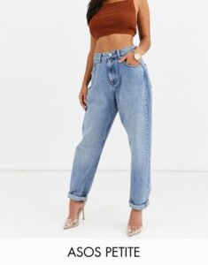 ASOS DESIGN Petite high rise 'Slouchy' mom jeans in midwash-Blue