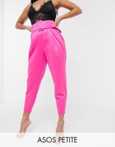 ASOS DESIGN Petite high waist glam belted pants-Pink