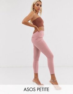 ASOS DESIGN Petite high waist pants in skinny fit in beige-Pink
