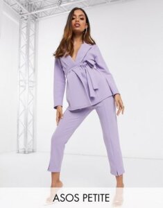 ASOS DESIGN Petite jersey slim fit suit pants-Purple