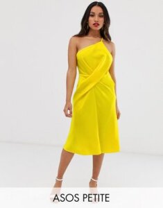 ASOS DESIGN Petite midi dress with one shoulder in satin-Red