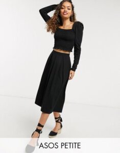 ASOS DESIGN Petite midi skirt with box pleats-Black