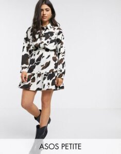 ASOS DESIGN Petite mini shirt dress in cow print-Multi