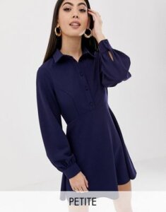 ASOS DESIGN Petite mini shirt dress with self-covered buttons-Navy