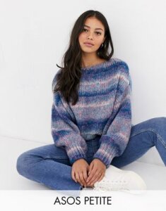 ASOS DESIGN Petite off shoulder sweater in space dye yarn-Multi
