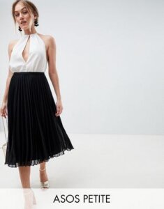 ASOS DESIGN Petite pleated midi skirt-Black