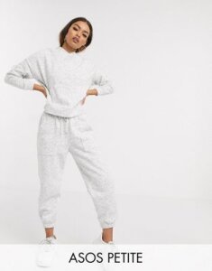 ASOS DESIGN Petite premium tracksuit hoody / basic jogger with pocket details in neppy-White