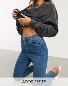 ASOS DESIGN Petite Recycled Farleigh high waist slim mom jeans in dark wash-Blue