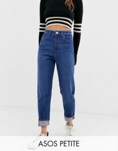 ASOS DESIGN Petite Recycled Farleigh high waisted slim mom jeans in dark wash-Blue