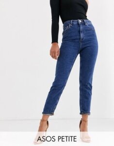 ASOS DESIGN Petite Recycled Farleigh high waisted slim mom jeans in flat blue