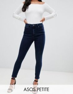 ASOS DESIGN Petite Ridley high waisted skinny jeans in dark blue wash