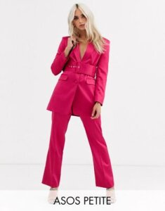ASOS DESIGN Petite satin slim suit pants-Pink