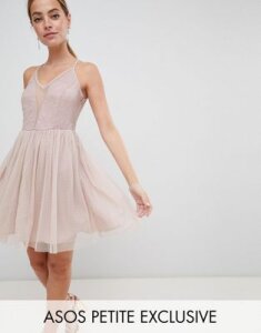 ASOS DESIGN Petite sleeveless dobby lace mix mini dress-Pink