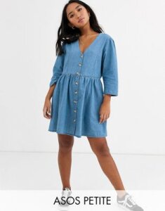 ASOS DESIGN Petite soft denim tea dress in midwash blue