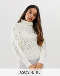 ASOS DESIGN Petite stitch detail roll neck sweater-Cream