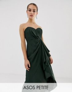 ASOS DESIGN Petite structured bandeau midi dress with drape front-Green
