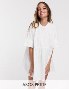 ASOS DESIGN Petite super oversized frill sleeve smock dress in white