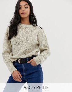 ASOS DESIGN Petite sweater with stitch detail-Beige