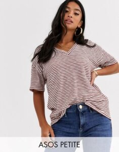 ASOS DESIGN Petite t-shirt with short sleeve in textured stripe with v front